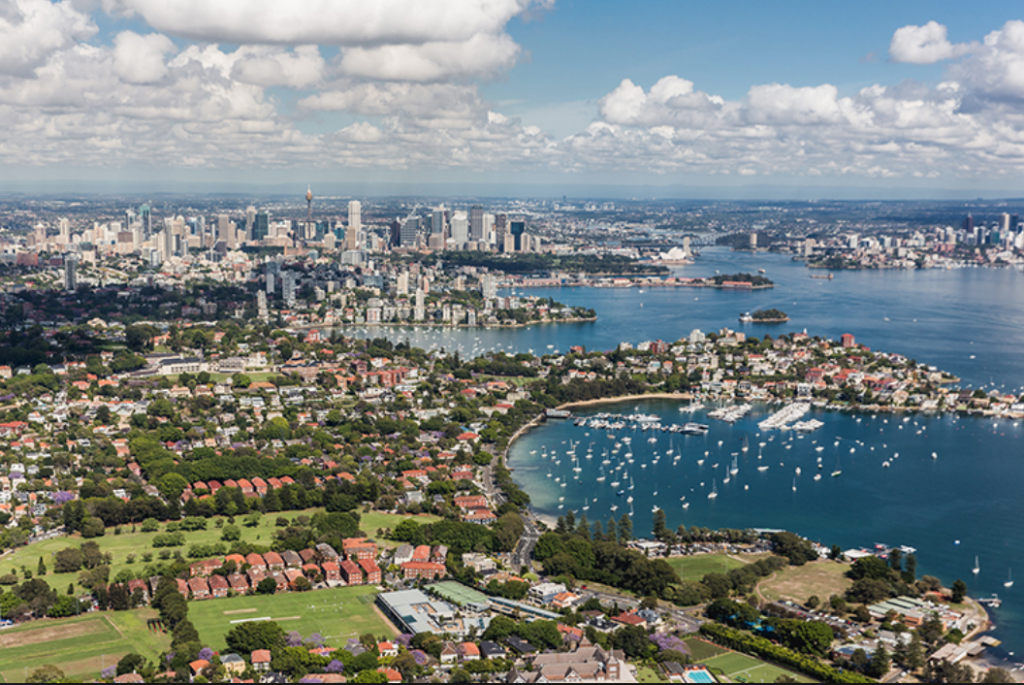 Aerial shot of the Eastern suburbs of Sydney's CBD
